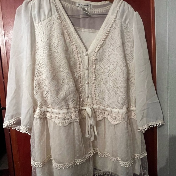 New Ultra Pink Ivory Blouse Vintage Romantic Ruffle 2X Lace - Picture 4 of 6